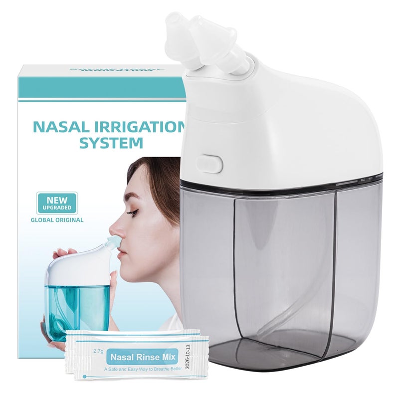 SEMIOEN Nasal Irrigation System with 30 Saline Packets Sinus Rinse Machine Nose Sinus Cleaner Machine with Water Tank Waste Collection Tank Grey